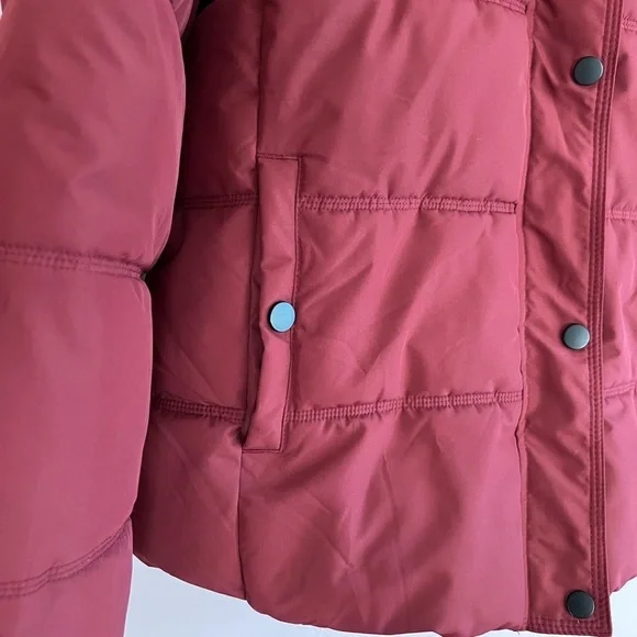 Burgundy Puffer Jacket with Detachable Hood, Size XL - Picture 7 of 7